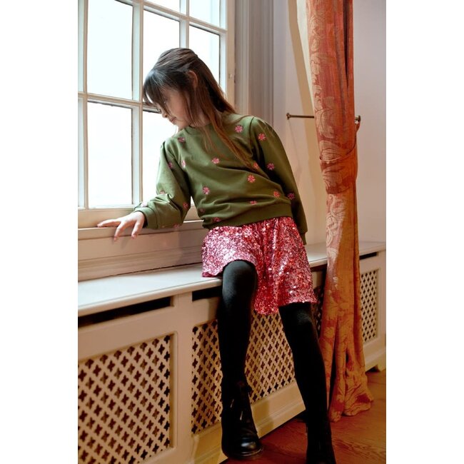 Jubel - Sweater met Borduursels Olijf - Moon Flowers