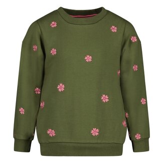 Jubel Jubel - Sweater met Borduursels Olijf - Moon Flowers