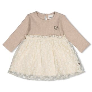 Feetje Feetje - Jurk met Geborduurd Tule Taupe Melange - Dress to Impress
