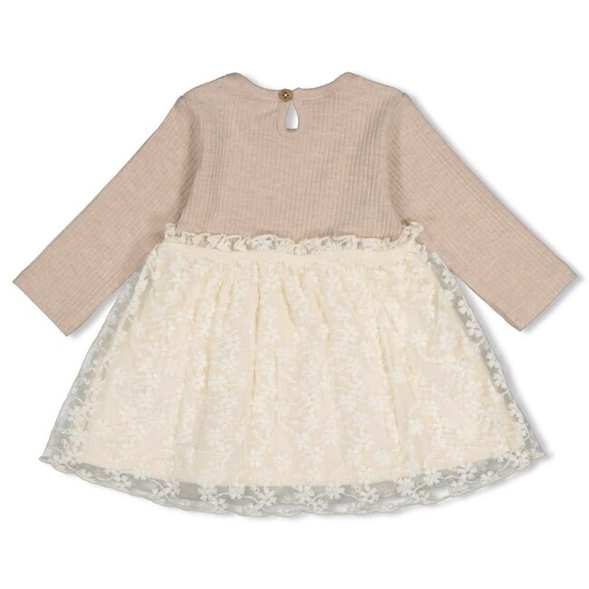Feetje - Jurk met Geborduurd Tule Taupe Melange - Dress to Impress