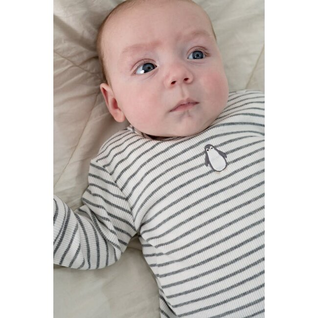 Feetje - Longsleeve Rib met Streep Antraciet Melange - Penguin Cuddles