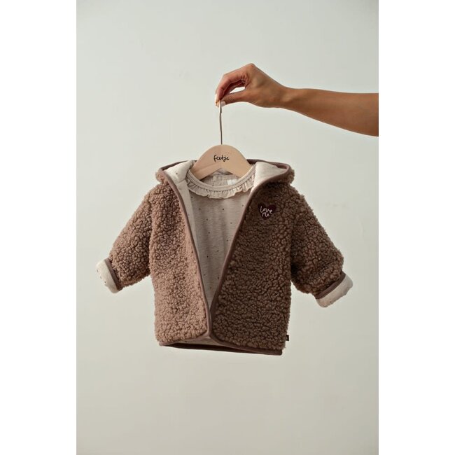 Feetje - Bouclé Omkeerbaar Jasje met Capuchon Taupe - My Little Love