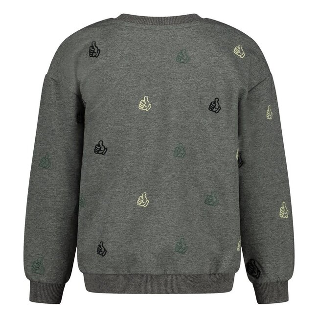 Sturdy - Sweater met Borduursels Relaxed Fit Antraciet Melange - Fix It