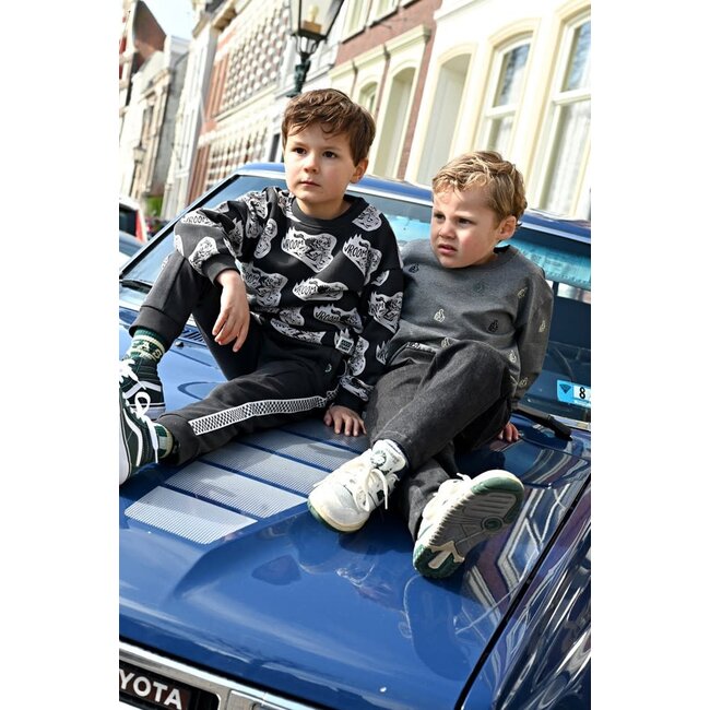 Sturdy - Sweater met Borduursels Relaxed Fit Antraciet Melange - Fix It