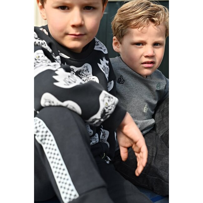 Sturdy - Sweater met Borduursels Relaxed Fit Antraciet Melange - Fix It