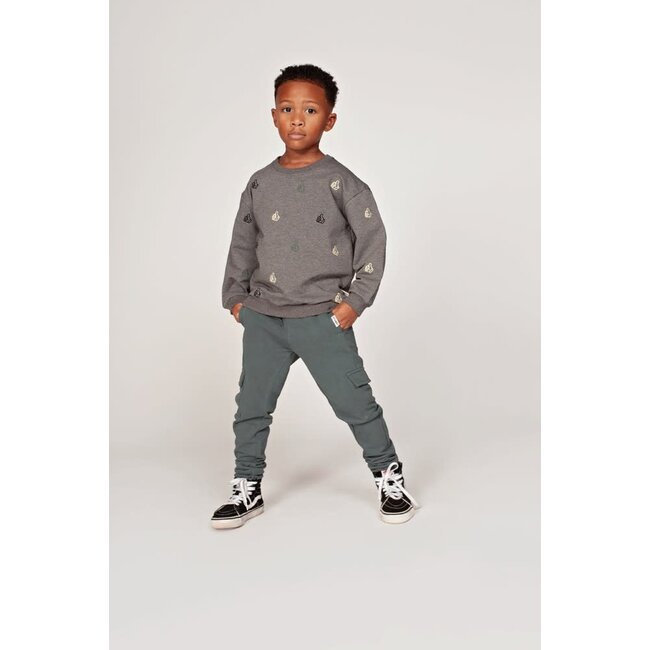 Sturdy - Sweater met Borduursels Relaxed Fit Antraciet Melange - Fix It