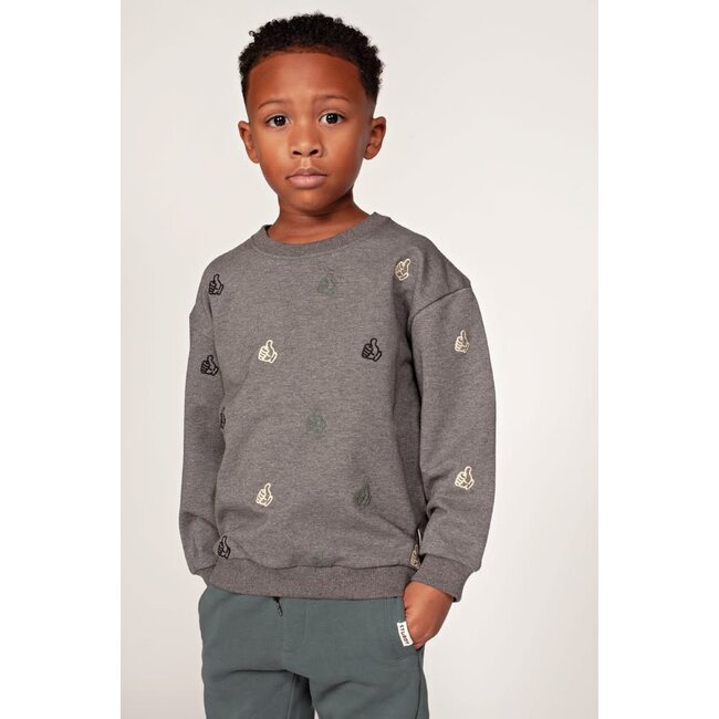 Sturdy - Sweater met Borduursels Relaxed Fit Antraciet Melange - Fix It