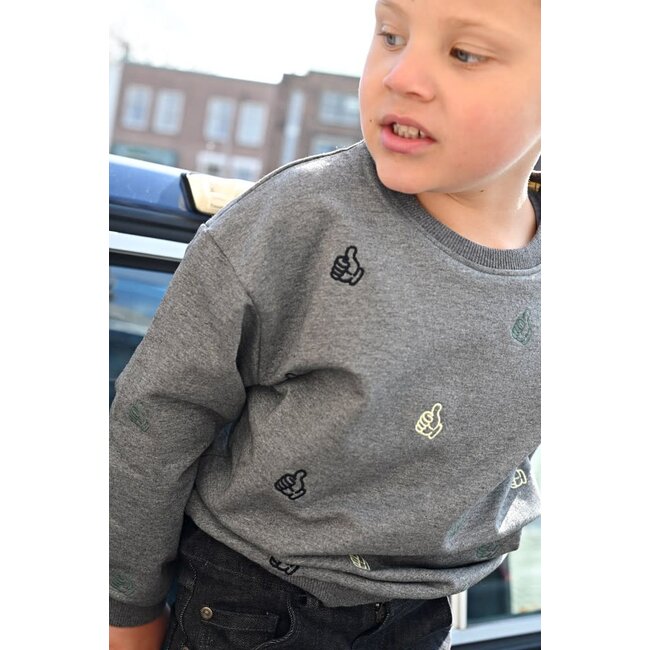 Sturdy - Sweater met Borduursels Relaxed Fit Antraciet Melange - Fix It