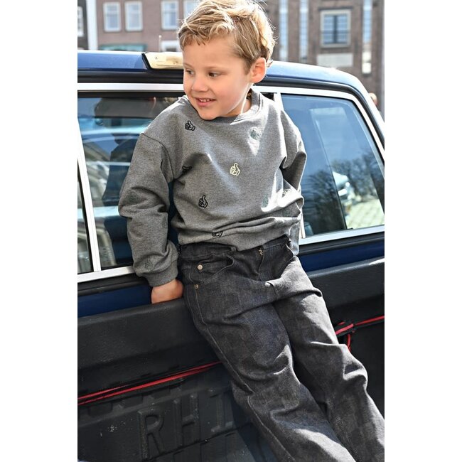 Sturdy - Sweater met Borduursels Relaxed Fit Antraciet Melange - Fix It