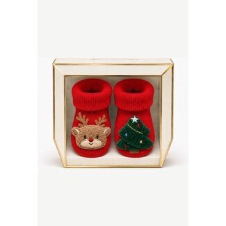Studio Maison Studio Maison - Baby Socks Reindeer/Christmas Tree - Red