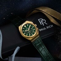 Paul Rich Paul Rich Motorsport Carbon Fiber Gold Grün Leder MCF02-L Uhr 45 mm