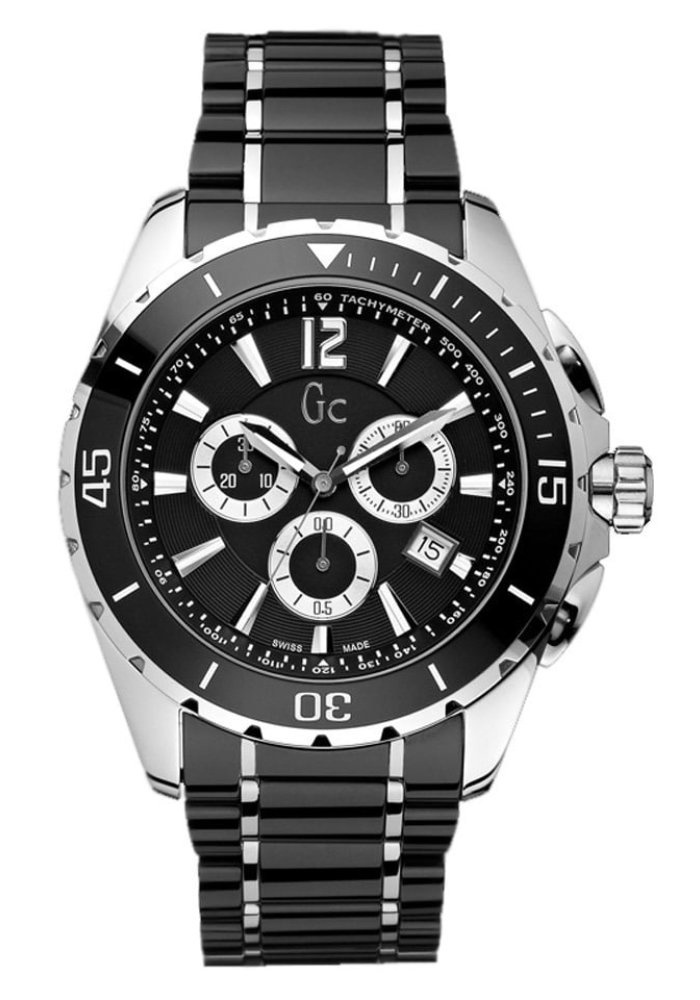 Orologio Uomo GC Guess X76009G2S, Quarzo, Cassa In Acciaio Nero 45 Mm, Cinturino In Ceramica Nera, Cronografo, Data, Impermeabile 10 Atm