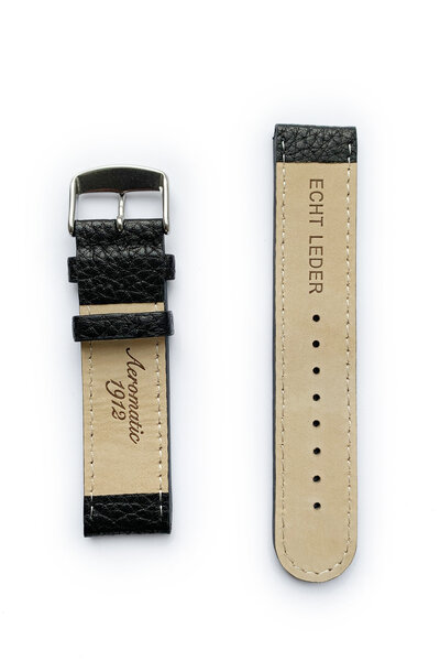 Tauchmeister 22mm black leather watch strap S22-black