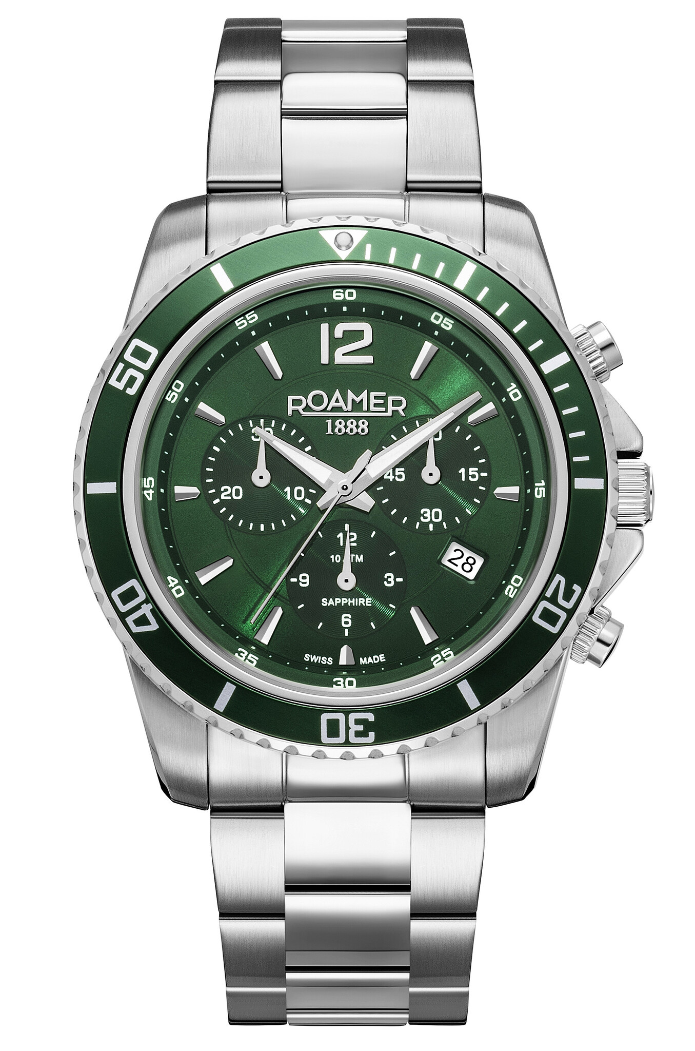 Roamer Orologio Uomo Nautic Chrono 100 862837 – Quarzo Svizzero, Cassa Acciaio 43 Mm, Cronografo, Vetro Zaffiro, Cinturino Pelle