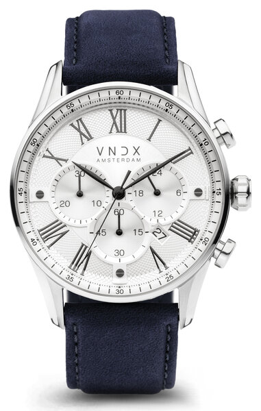VNDX Amsterdam VNDX The Chief Leder Weiß Blau LS33056-02 BL Uhr