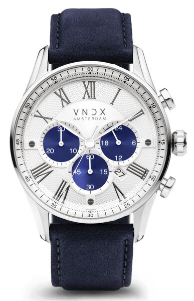 VNDX Amsterdam VNDX The Chief Leder Weiß Zweifarbig Blau LS33056-T3 BL Uhr
