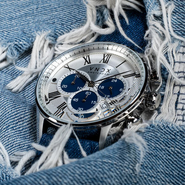 VNDX Amsterdam VNDX The Chief Leather White Two-Tone Blue LS33056-T3 BL watch