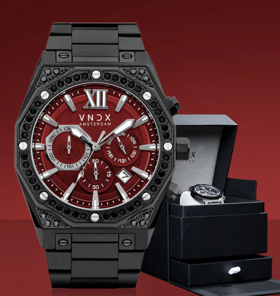 VNDX Amsterdam VNDX Wise Man Steel Stones Schwarz Rot MB11880-07 Limitierte Uhr