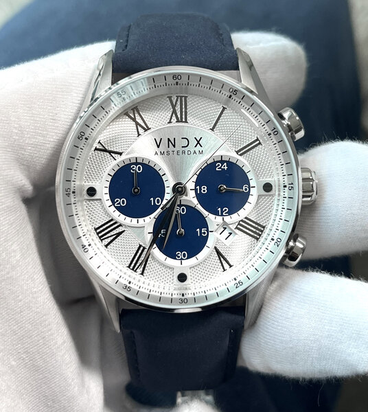 VNDX Amsterdam VNDX The Chief Leder Weiß Zweifarbig Blau LS33056-T3 BL Uhr