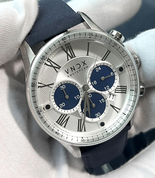 VNDX Amsterdam VNDX The Chief Leder Weiß Zweifarbig Blau LS33056-T3 BL Uhr