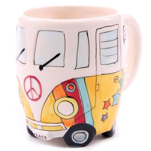 Flower Power VW camper mokken geel Flower Power VW camper mokken geel