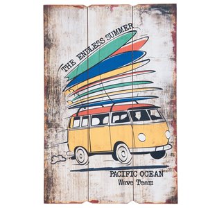 Bus met surfplanken houten bord Bus met surfplanken houten bord