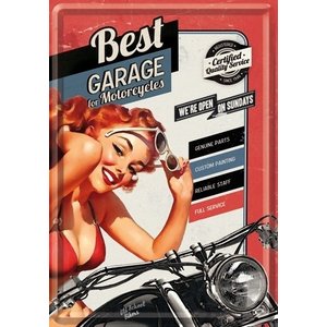 Best Garage we're open on sundays metalen postcard