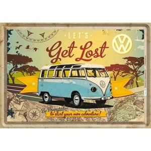 VW Bulli Let's Get Lost metalen postkaart