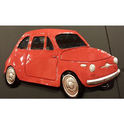 Fiat 500 rood wanddecoratie 3D 43x66cm