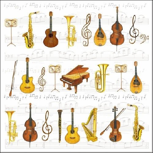 Servetten met orkest instrumenten 33x33 cm