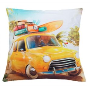 Mini Cooper met surfplanken sierkussen 45x45 cm