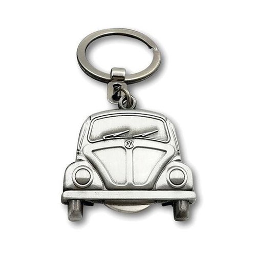 Volkswagen Volkswagen Kever Sleutelhanger Vintage zilver kleur met winkelmunt Volkswagen Volkswagen Kever Sleutelhanger Vintage zilver kleur met winkelmunt