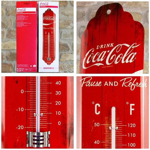 Coca-Cola Coca Cola Logo Red Wave Metallthermometer 28x6,5 cm