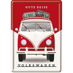 Volkswagen VW T1 Bulli Gute Reise Metall Postcarte 10x14 cm