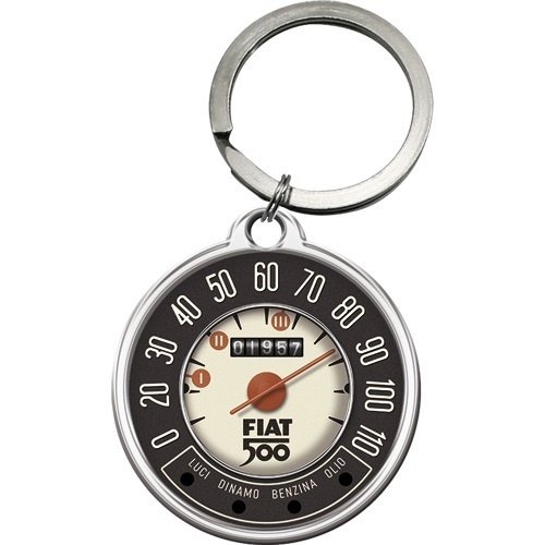 Fiat Fiat 500 Tachometer ronde metalen sleutelhanger Fiat Fiat 500 Tachometer ronde metalen sleutelhanger