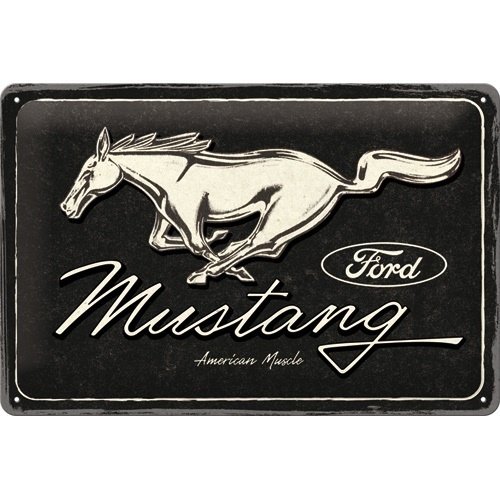 Ford Ford Mustang - Horse Logo Black Metallschild 20x30 cm