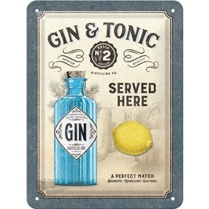 Gin Gin & Tonic Served Here metalen wandbord in reliëf