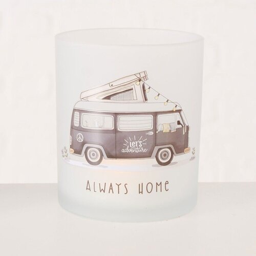 Always Home Let’s Adventure Camper Windlicht aus Milchglas 10 x 9 cm