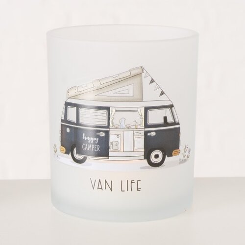 Happy Camper Van Life Windlicht aus Glas groß