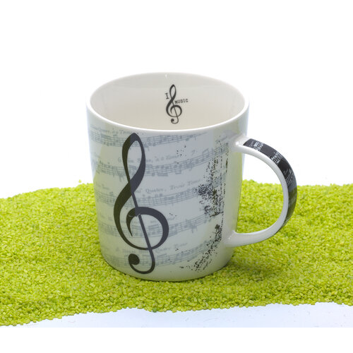 Porzellan-Henkelbecher Mug I Love Music mit schwarzem Geigenschlüssel 350ml