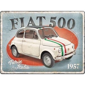 Fiat Fiat 500 - Turin Italia metalen wandplaat 30x40 cm