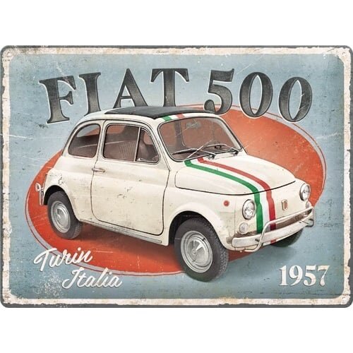 Fiat Fiat 500 - Turin Italia metalen wandplatte 30x40 cm Fiat Fiat 500 - Turin Italia metalen wandplatte 30x40 cm