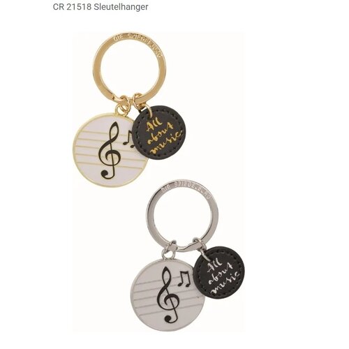 Muzieksleutelhanger ‘All about music’ met vioolsleutel en muzieknoot