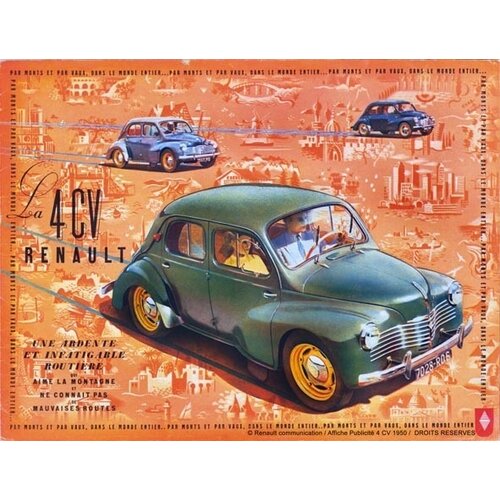 Renault Renault 4CV metalen wandplaat 30x40 cm