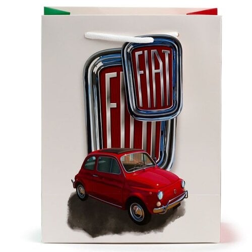 Fiat Fiat 500 Retro Rood & Wit - Geschenktasje Medium