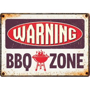 Metalen bord BBQ Zone Warning (h) 21x14,8 cm
