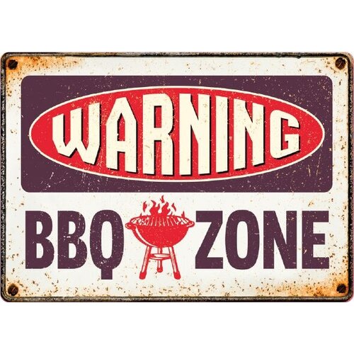 Metalen bord BBQ Zone Warning (h) 21x14,8 cm
