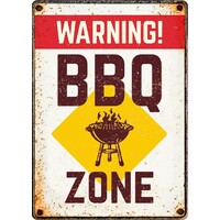 Metalen bord BBQ Zone Warning (v) 14,8x21 cm