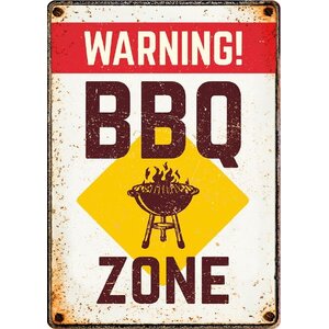Metallschild BBQ Zone Warning (v) 14,8x21 cm