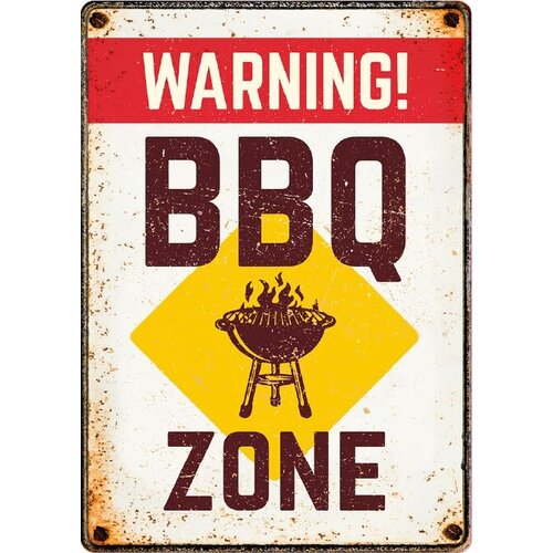 Metallschild BBQ Zone Warning (v) 14,8x21 cm